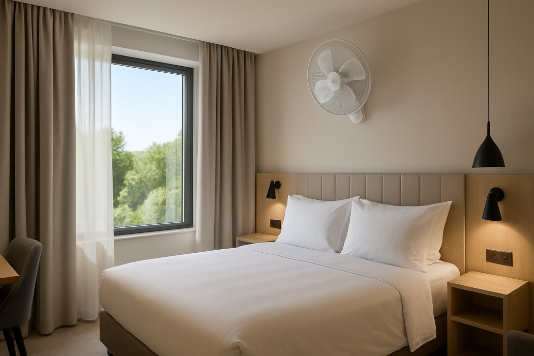 brasseur-d-air-mural-ventilateur-chambre-hotel-01 Ventilateur mural pour espace réduit