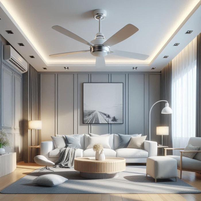Intérieur élégant avec brasseur d'air de plafond affleurant