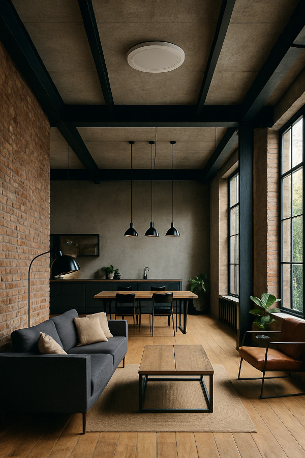 Intérieur élégant avec brasseur d'air de plafond affleurant