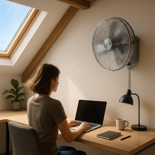 ventilation d'une mezzanine, ventilateur pour bureau installés dans les combles d'une maison